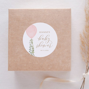 Sticker Rond Baby Shower Eucalyptus Ballon Rose
