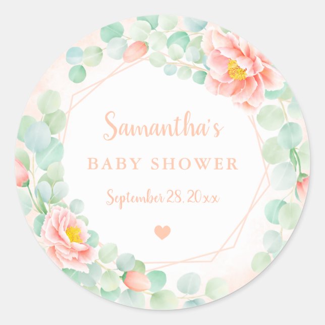 Sticker Rond Baby shower Eucalyptus Feuille perceuse de germes  (Devant)