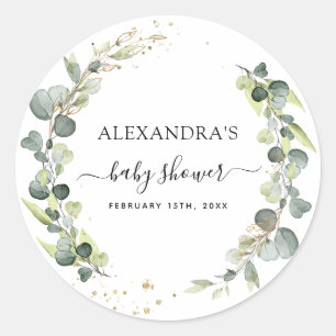 Sticker Rond Baby Shower Eucalyptus Végétal Bohème Rustique