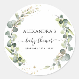 Sticker Rond Baby shower Eucalyptus Verdure Boho Rustique