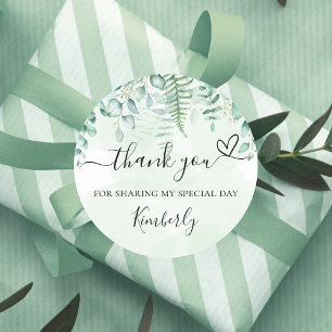Sticker Rond Baby shower eucalyptus verdure merci