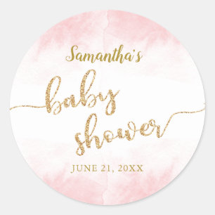 Sticker Rond Baby-Shower Fait Main Écriture Pailletée Or sur Fo