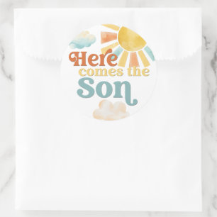 Sticker Rond Baby Shower Fantaisiste Voici le Fils