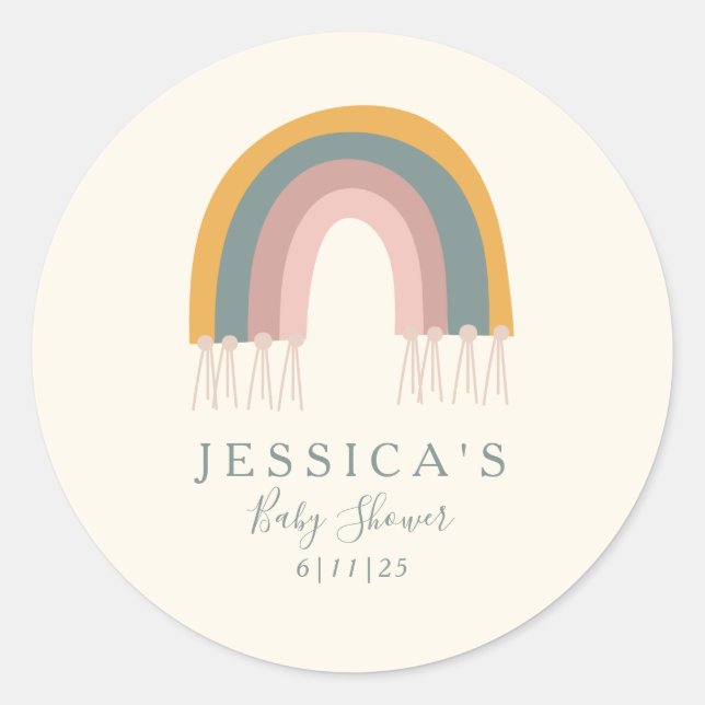 Sticker Rond Baby shower Favori Pastel Boho Soft Personnalisé (Devant)