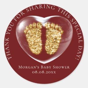Sticker Rond Baby shower Favoriser Bubble Hearts Pieds Or Bourg