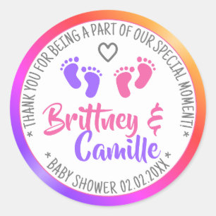 Sticker Rond Baby shower Favoriser Tags Bright Rainbow Girl Twi