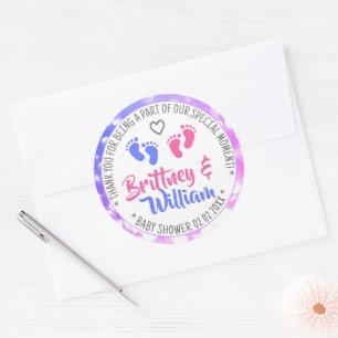 Sticker Rond Baby shower Favoriser Tags Pastel Girl and Boy Twi
