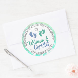 Sticker Rond Baby shower Favoriser Tags Pastel Mint Green Boy T