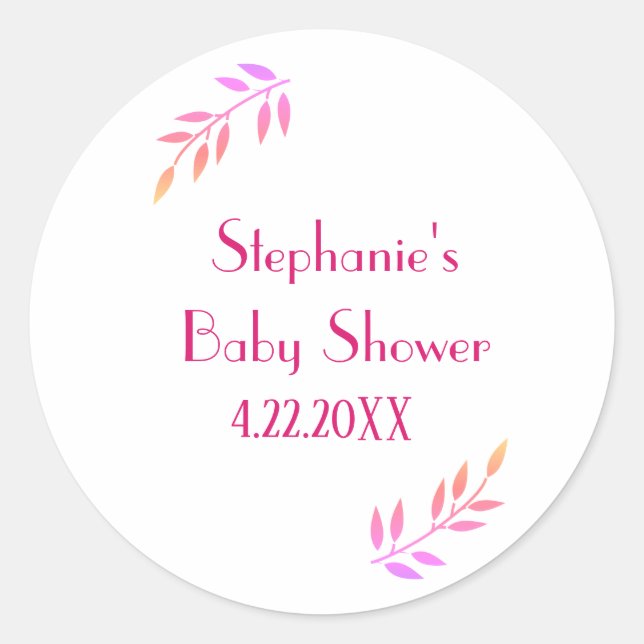 Sticker Rond Baby shower Feuille rose Motif Filles Fille mignon (Devant)