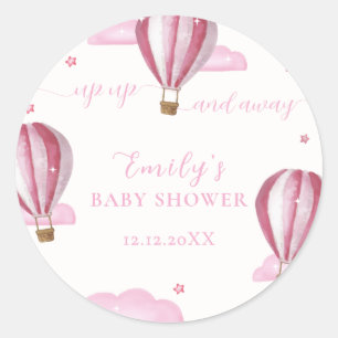 Sticker Rond Baby shower Fille à Ballon Rose Elegant Hot Air