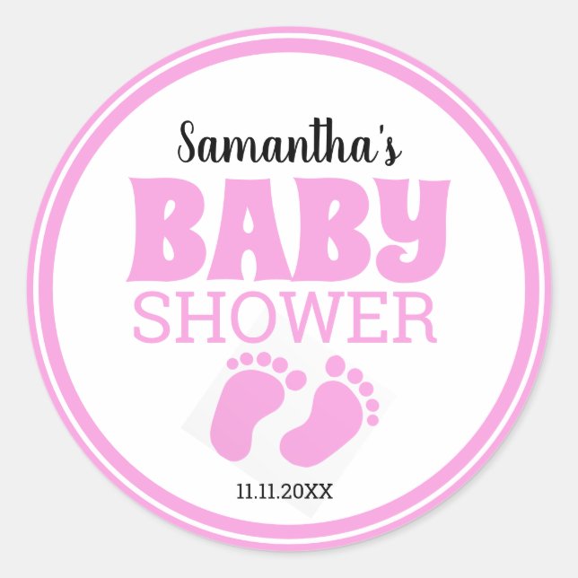 Sticker Rond Baby shower fille aux pieds roses (Devant)