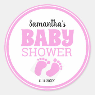 Sticker Rond Baby shower fille aux pieds roses