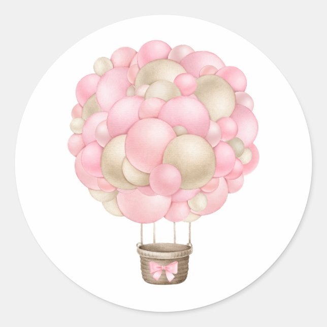 Sticker Rond Baby shower Fille Balloon Rose Hot Air (Devant)