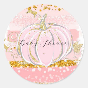 Sticker Rond Baby shower fille Citrouille Parties scintillant r