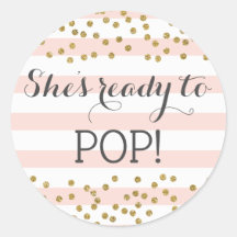 Sticker Rond Baby shower fille Confetti en or rose prêt à la po