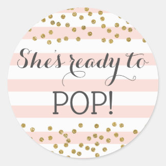 Sticker Rond Baby shower fille Confetti en or rose prêt à la po