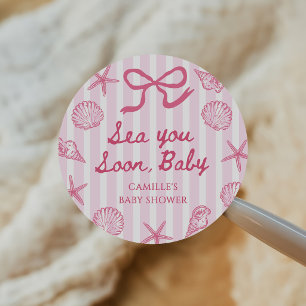 Sticker Rond Baby Shower Fille Côtière Coquillage Rose