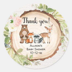 Sticker Rond Baby shower fille d'animaux rustiques de bois
