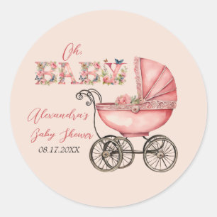 Sticker Rond Baby shower fille de transport de bébé