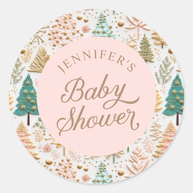 Sticker Rond Baby Shower Fille d'Hiver (Devant)
