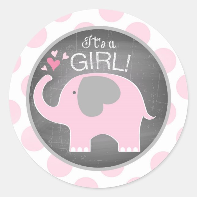 Sticker Rond Baby shower fille Eléphant Rose (Devant)
