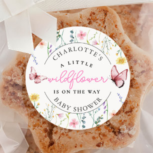 Sticker Rond Baby shower fille Fleur sauvage de printemps