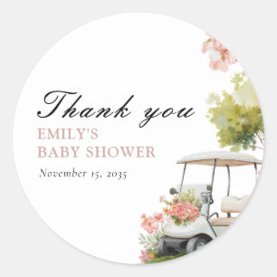 Sticker Rond Baby Shower Fille Golf Let's Par-tée