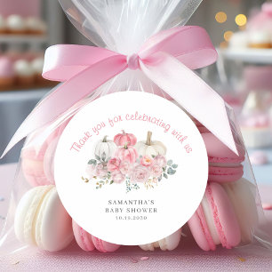 Sticker Rond Baby Shower Fille Petite Citrouille Élégante Rose