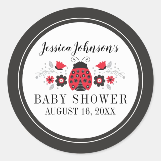 Sticker Rond Baby shower fille Red Ladybug mignon (Devant)