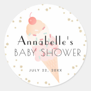 Sticker Rond Baby shower fille rose crème glacée