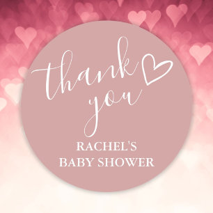 Sticker Rond Baby shower fille Rose Dusty Script Merci coeur