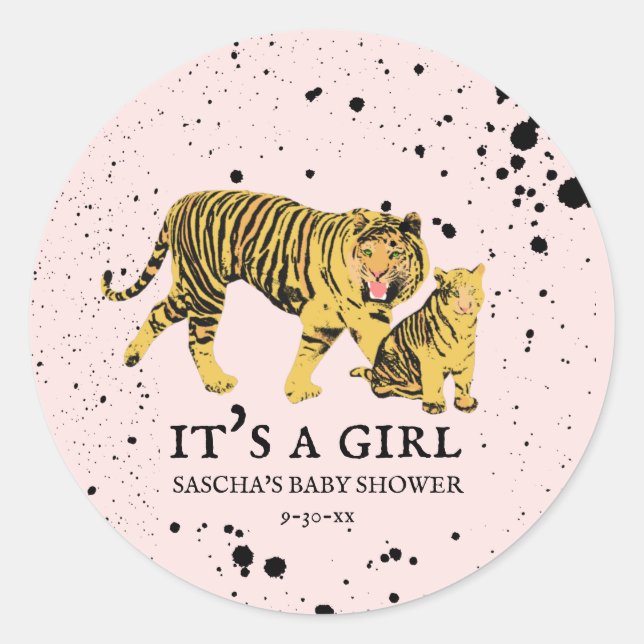 Sticker Rond Baby shower fille rose Tiger Mama (Devant)