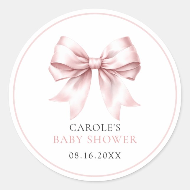 Sticker Rond Baby Shower Fille Ruban Rose Pâle (Devant)