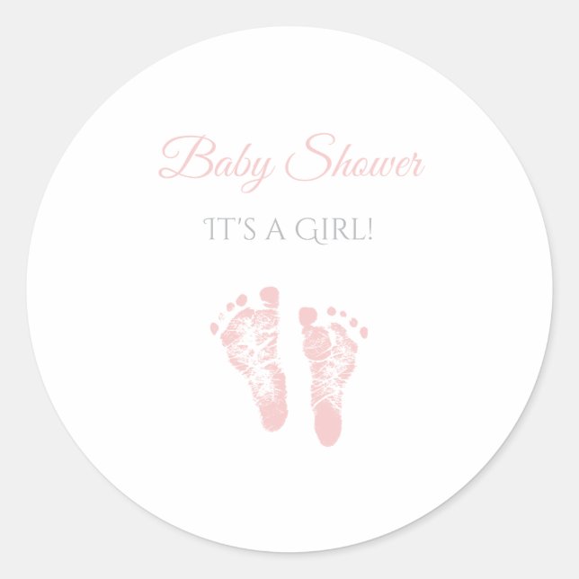 Sticker Rond Baby shower Fille Simple Precious Empreintes roses (Devant)