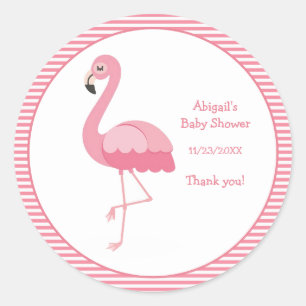 Sticker Rond Baby shower Flamant rose rose