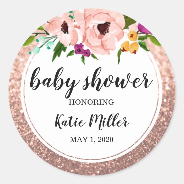 Sticker Rond Baby shower Fleur Couronne Parties scintillant Ros (Devant)
