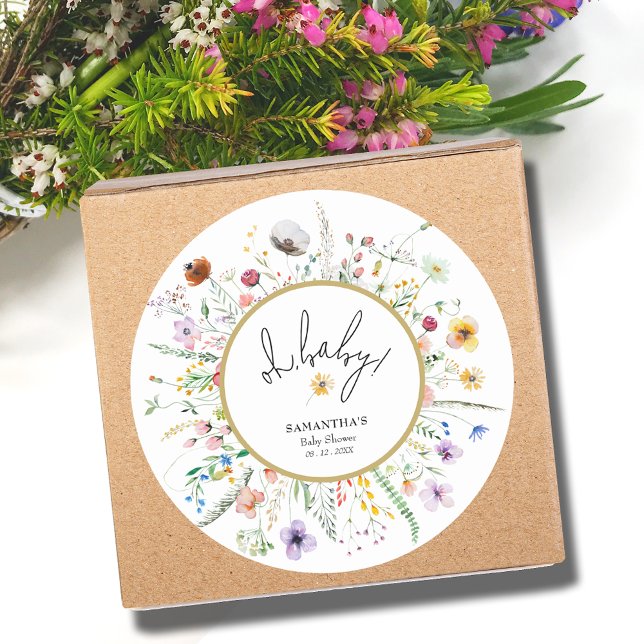 Sticker Rond Baby shower fleur sauvage (Wildflowers Baby Shower Round 3" Stickers)