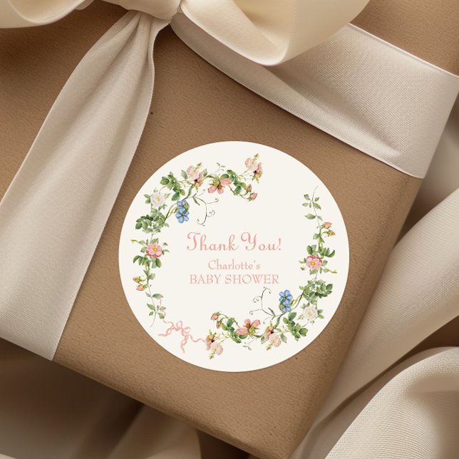 Sticker Rond Baby shower fleur sauvage à cou rose (Créateur téléchargé)