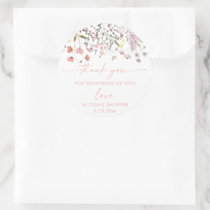 Sticker Rond Baby shower Fleur sauvage Baby In Bloom Boho