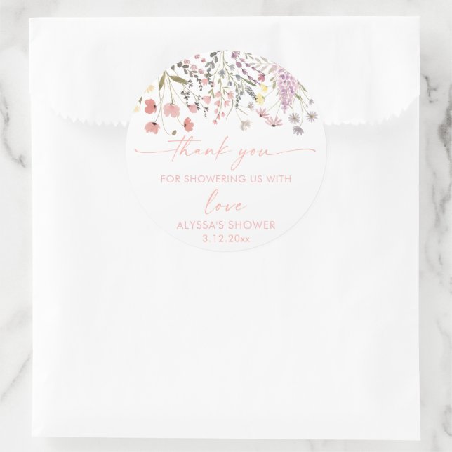 Sticker Rond Baby shower Fleur sauvage Baby In Bloom Boho (Sac)