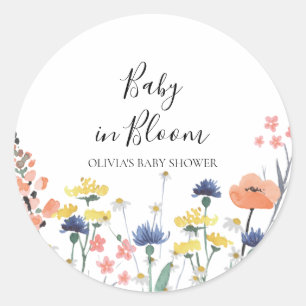 Sticker Rond Baby shower Fleur sauvage bébé en fleurs