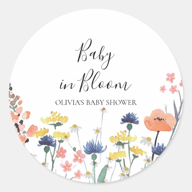 Sticker Rond Baby shower Fleur sauvage bébé en fleurs (Devant)