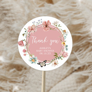 Sticker Rond Baby shower Fleur sauvage bébé en fleurs