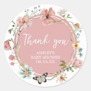 Sticker Rond Baby shower Fleur sauvage bébé en fleurs