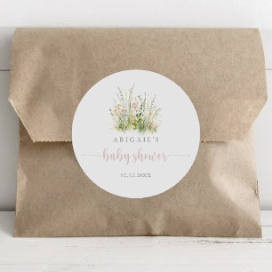 Sticker Rond Baby shower Fleur sauvage Boho vert Favoriser