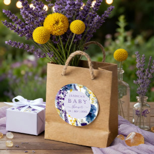 Sticker Rond Baby shower Fleur sauvage couleur jaune violet