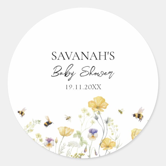Sticker Rond Baby shower Fleur sauvage de maman à Bee (Devant)