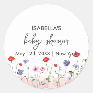 Sticker Rond Baby shower Fleur sauvage d'été Meadow