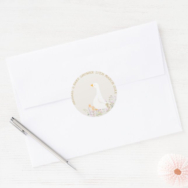 Sticker Rond Baby shower Fleur sauvage d'oie d'aquarelle (Enveloppe)