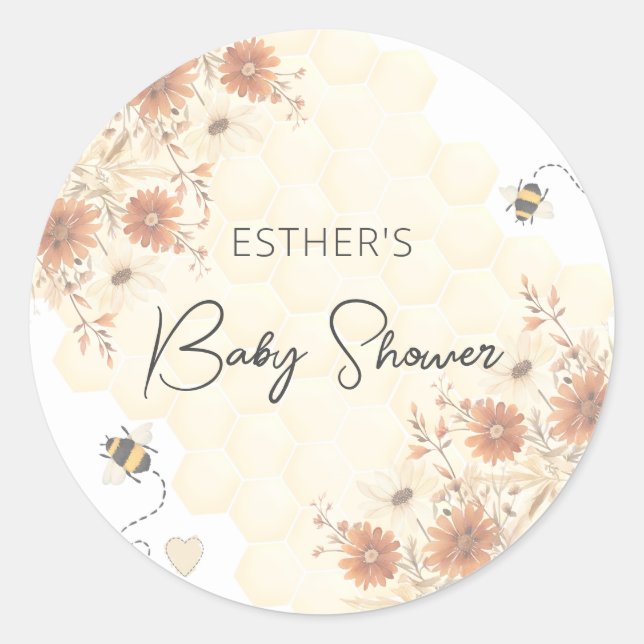 Sticker Rond Baby shower Fleur sauvage Little Bee Honey Boho (Devant)